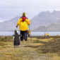 Person walking with penguin