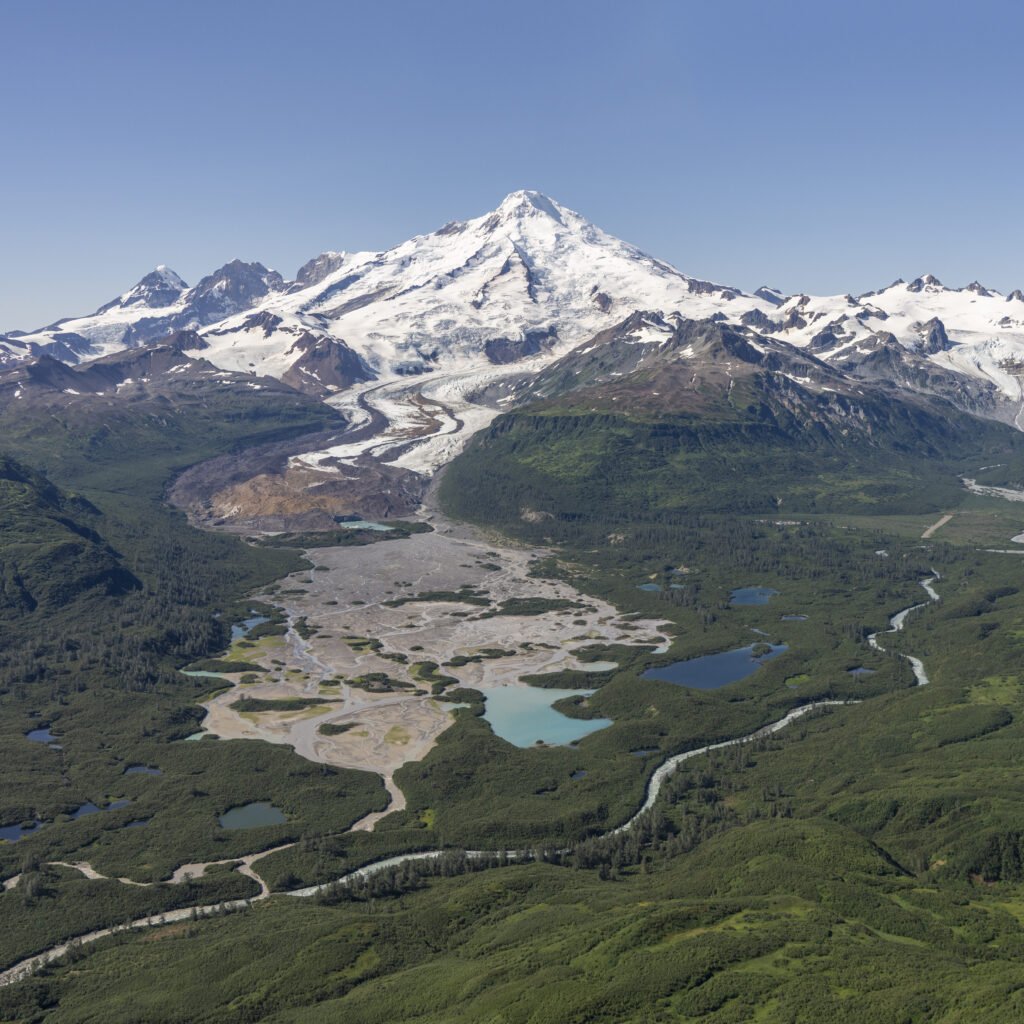 Mount Iliamna seen in an aerial view.